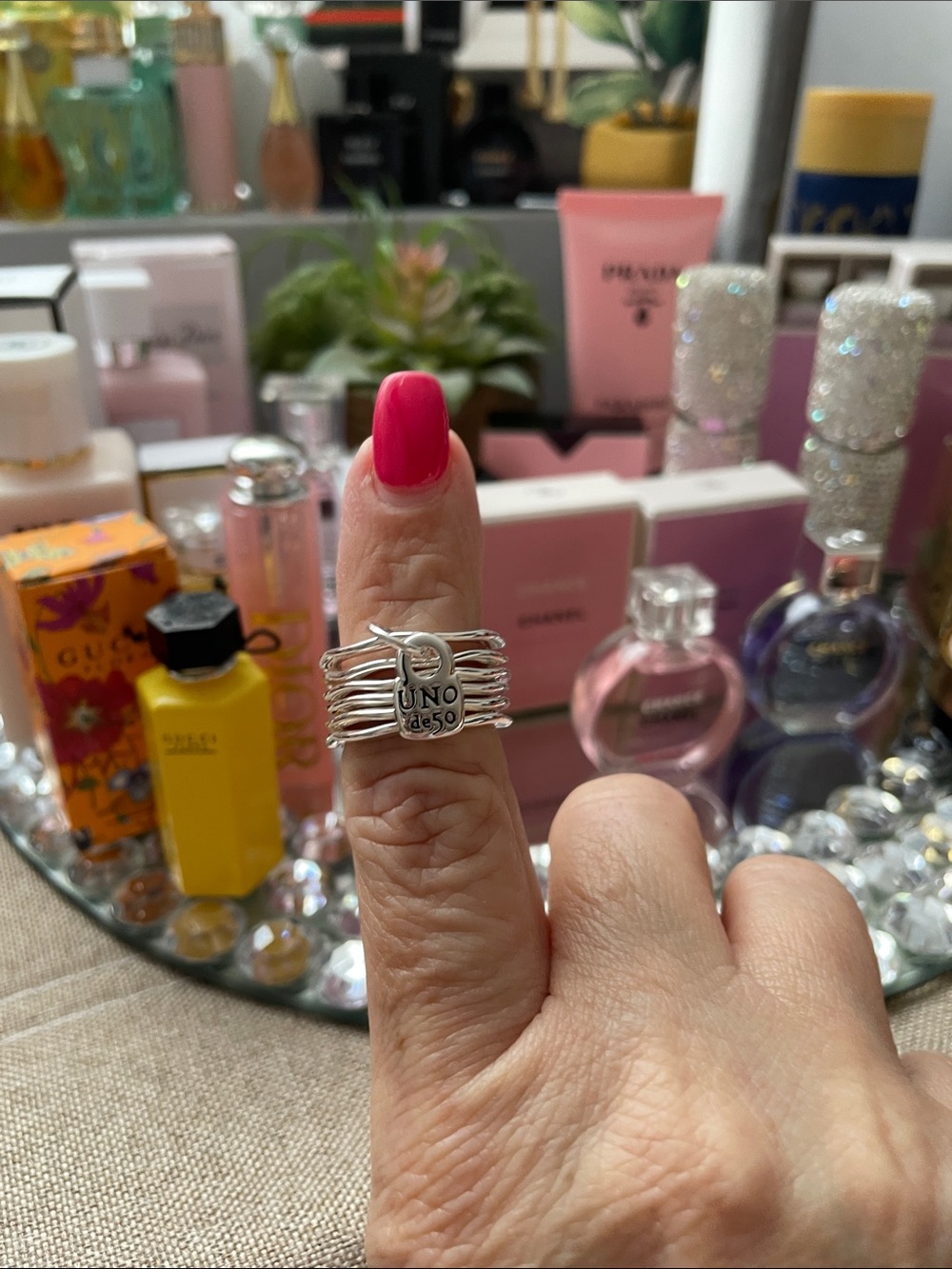 ✨UNO de 50 Silver Multi-Band Ring with Charm Tag✨NEW SIZE 8